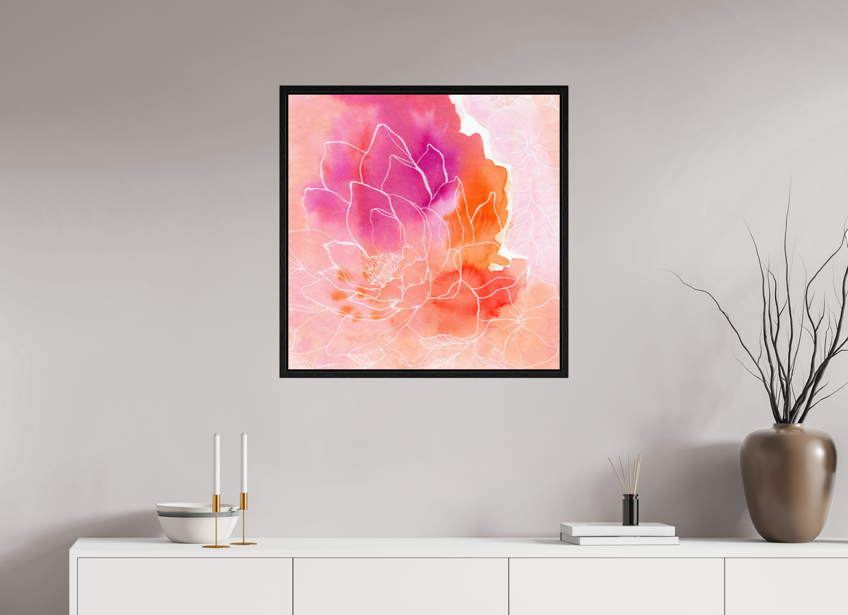 70 x 70,9 cm, Floater Frame Pink Lotus