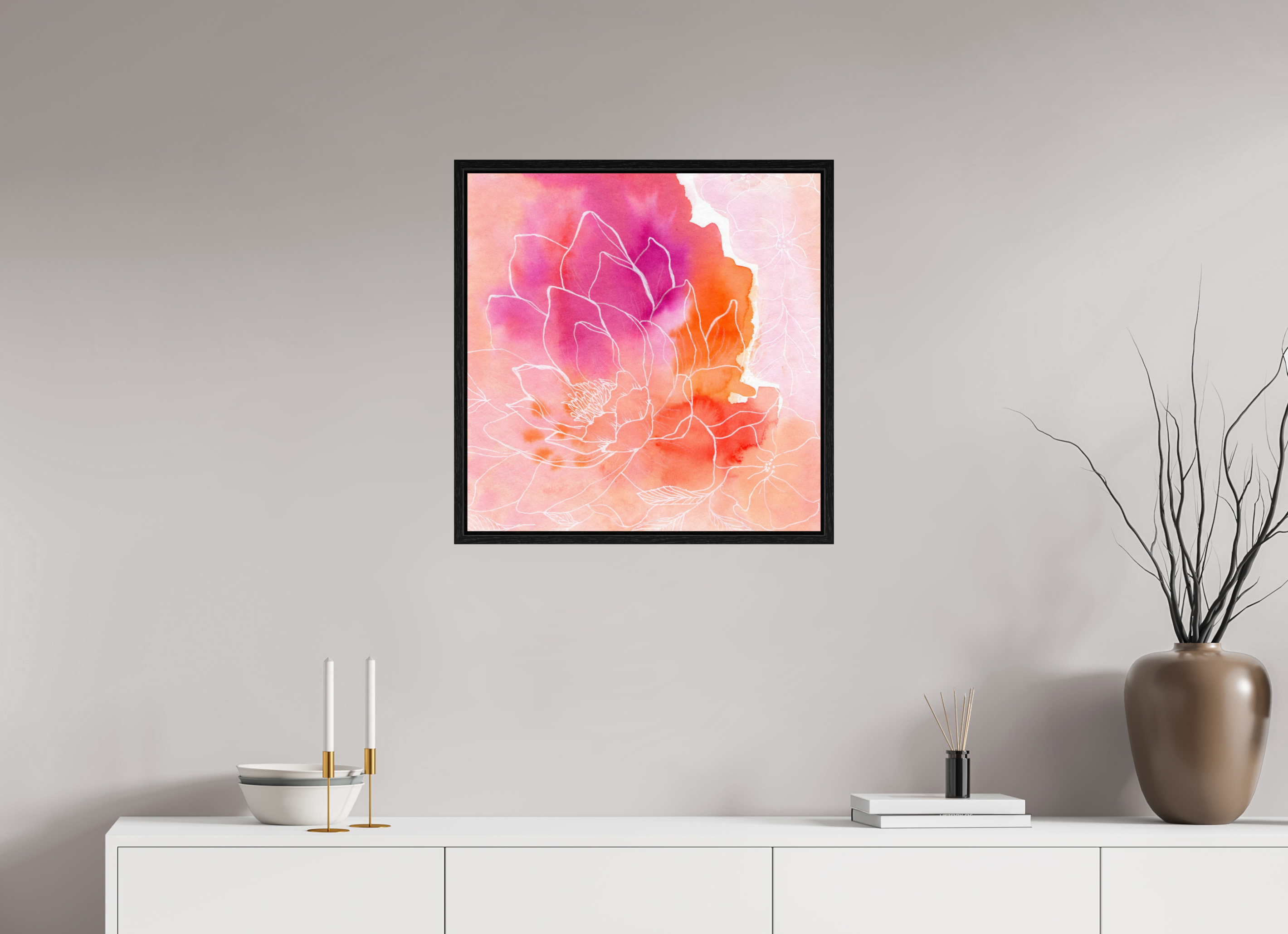 60 x 60,8 cm, Floater Frame Pink Lotus