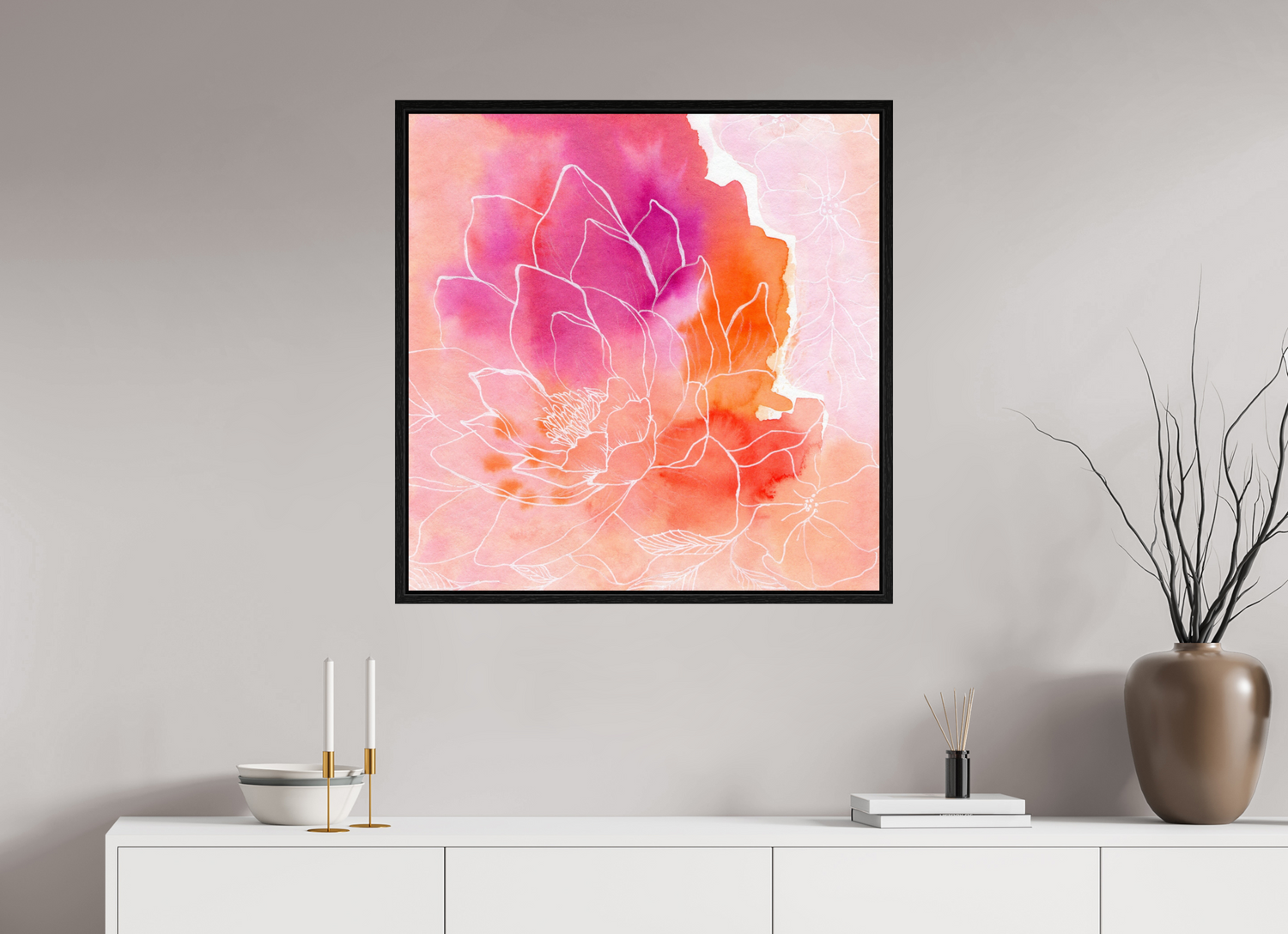 80 x 81 cm, Floater Frame Pink Lotus