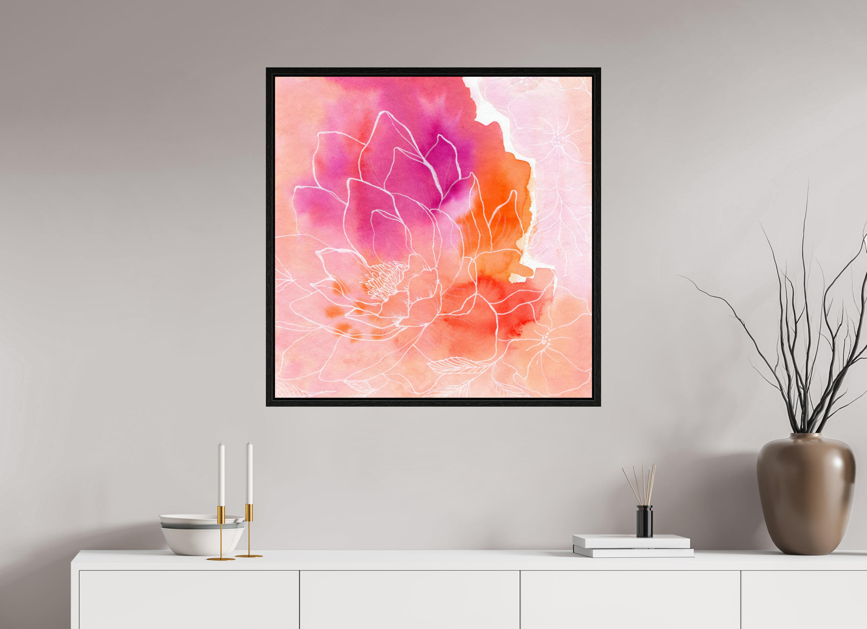 80 x 81 cm, Floater Frame Pink Lotus
