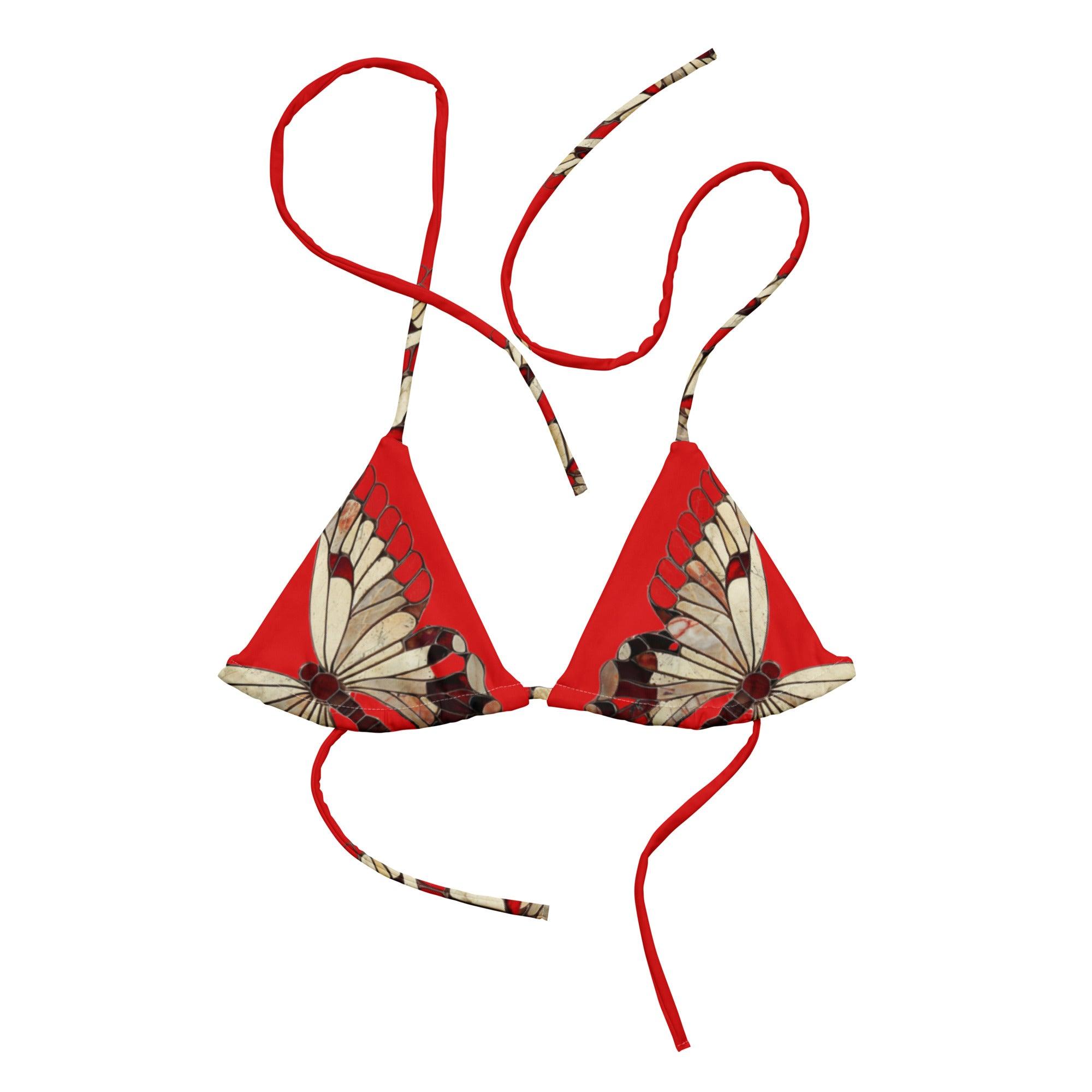 Triangel-Bikini Oberteil | Vintage Butterfly - Recycelt | Rot - Christine Wagner