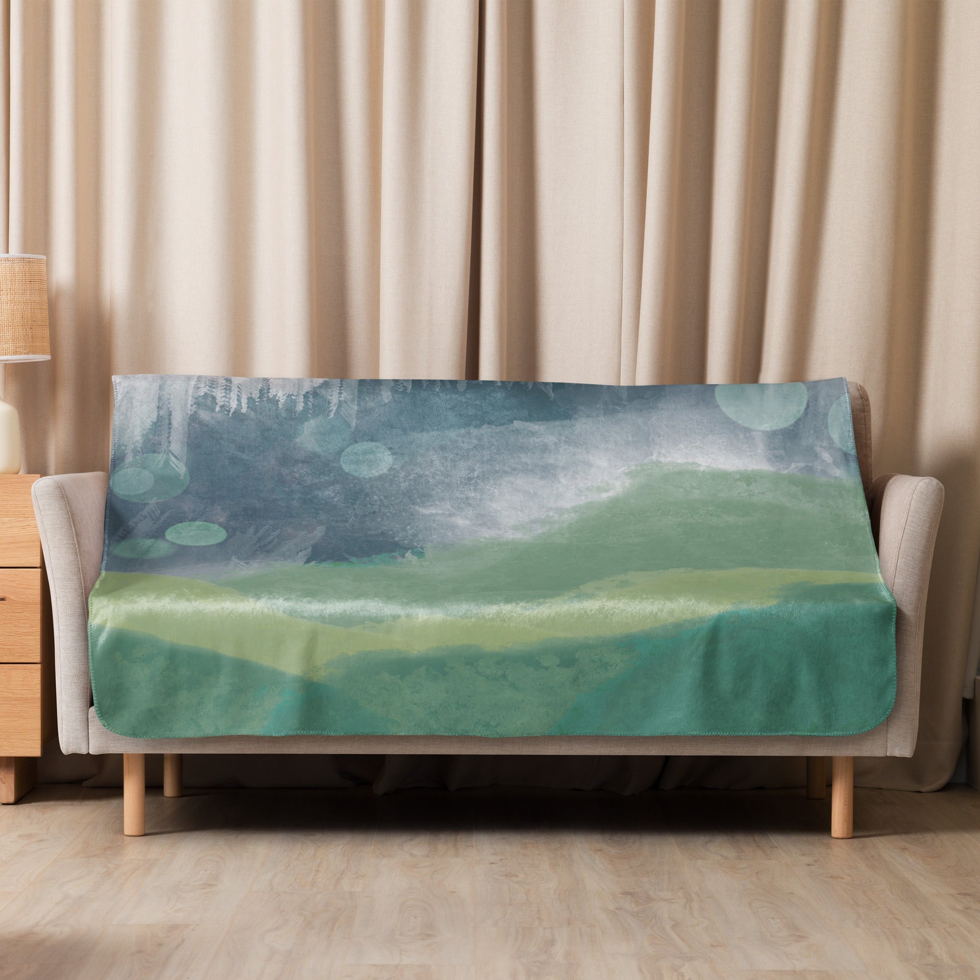 Sherpa Decke mit Kuschelfell | Misty Forest | Christine Wagner - Decke - Christine Wagner Studio