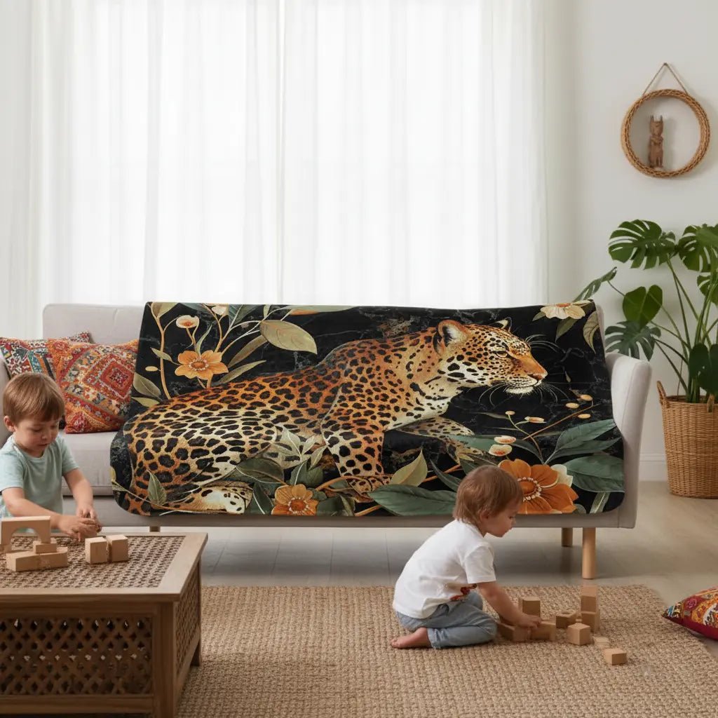 Sherpa Decke mit Kuschelfell | Wild Leopard | Christine Wagner - Christine Wagner Studio
