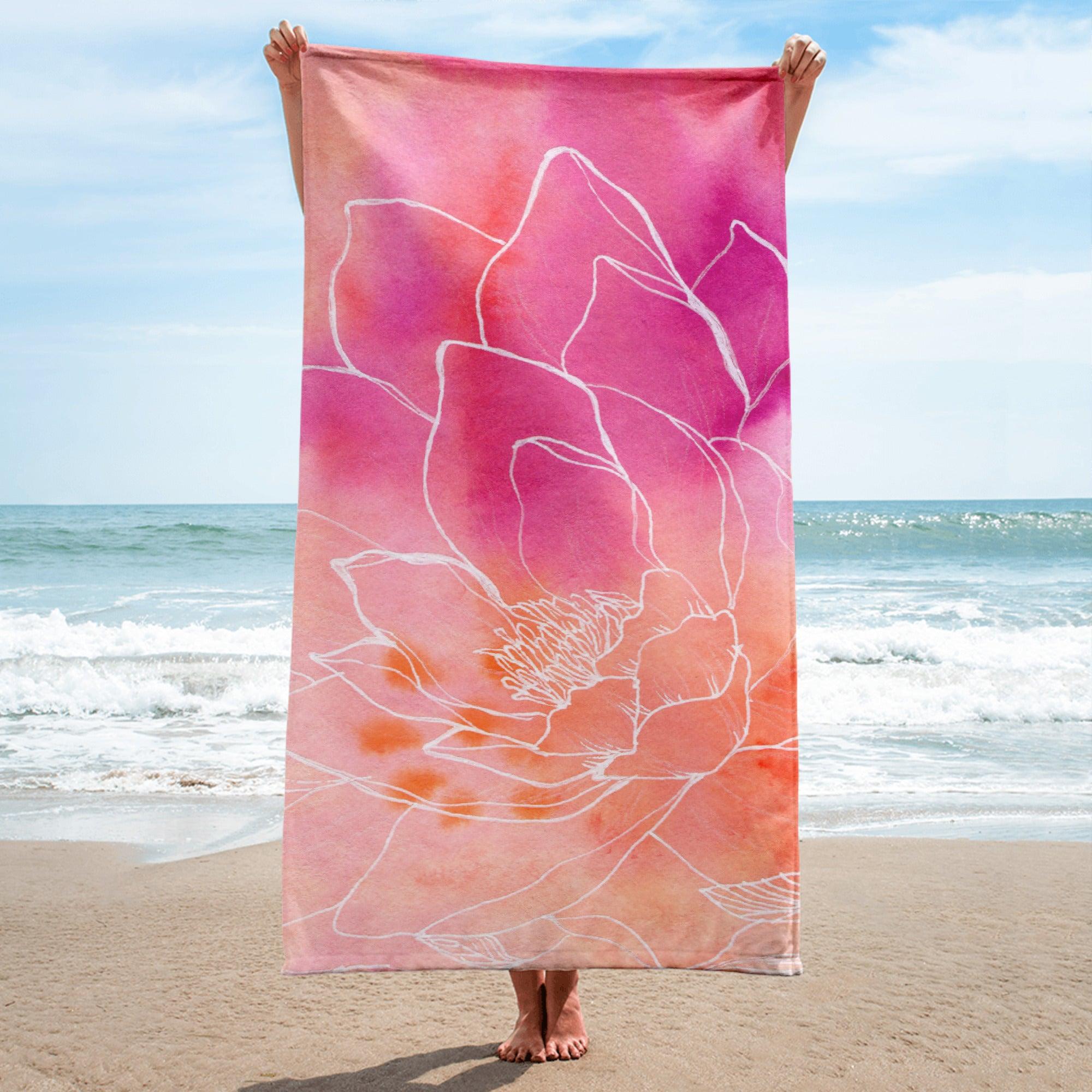 Strandhandtuch | Pink Lotus | Christine Wagner - Strandhandtuch - Christine Wagner Studio