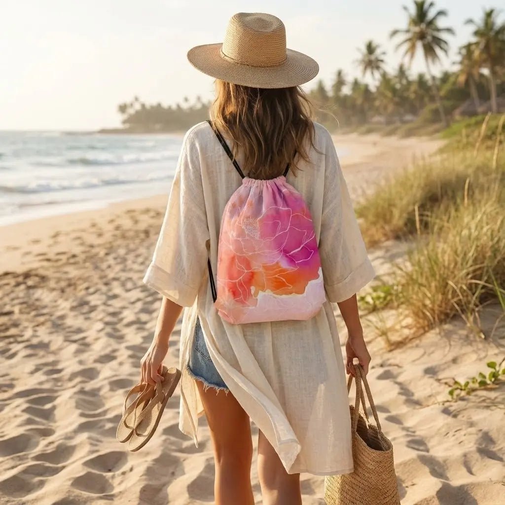 Turnbeutel - Sportbeutel | Pink Lotus Aquarell | Christine Wagner - Turnbeutel Sporttasche - Christine Wagner Studio